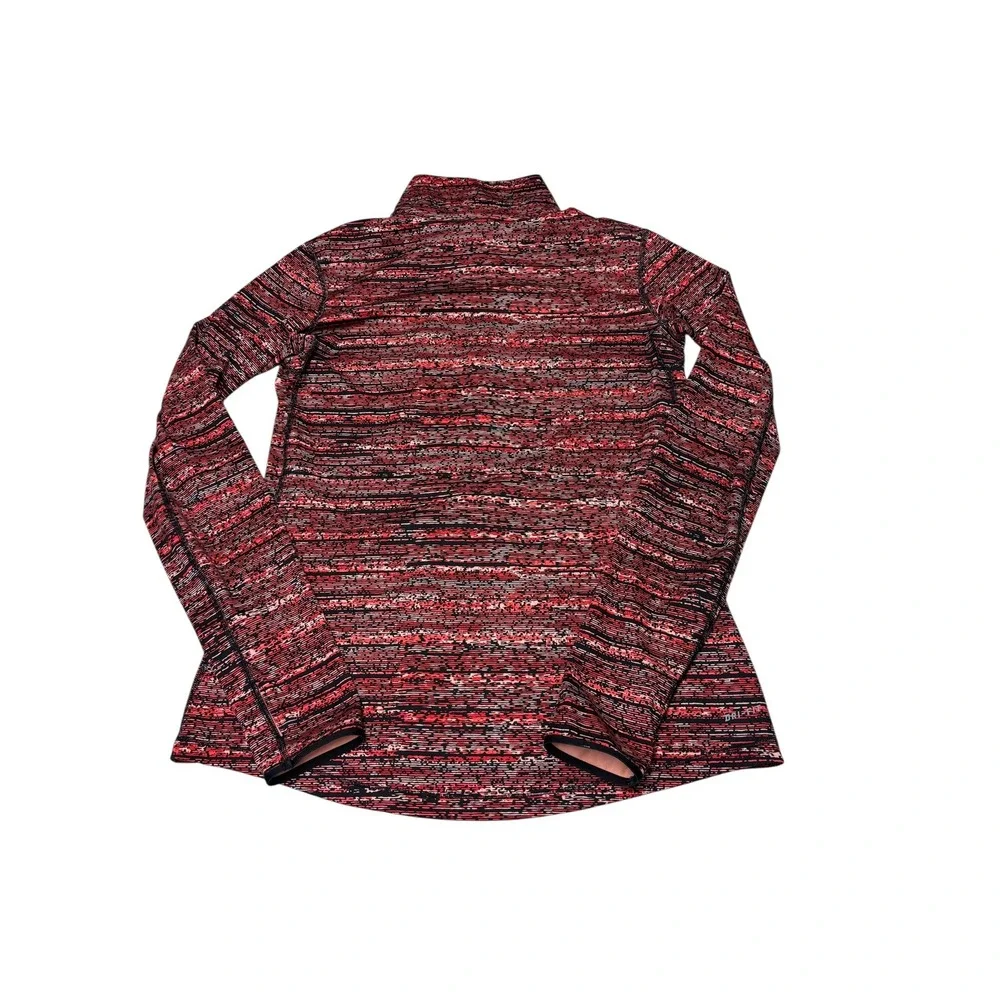 Nike Pro‎ Dri-FIT Womens Large Quarter Zip Pullover Red Black Abstract Print Top